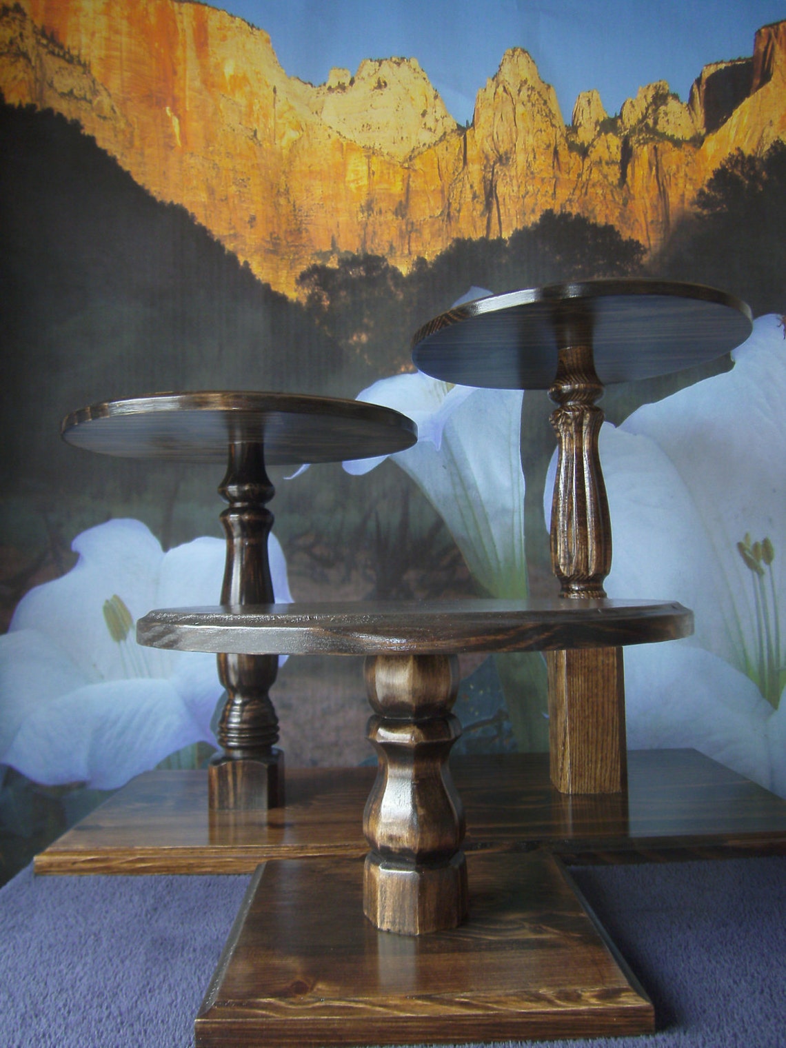 Custom Round Pedestal Base Cake Stand 3 Piece Set With Etsy