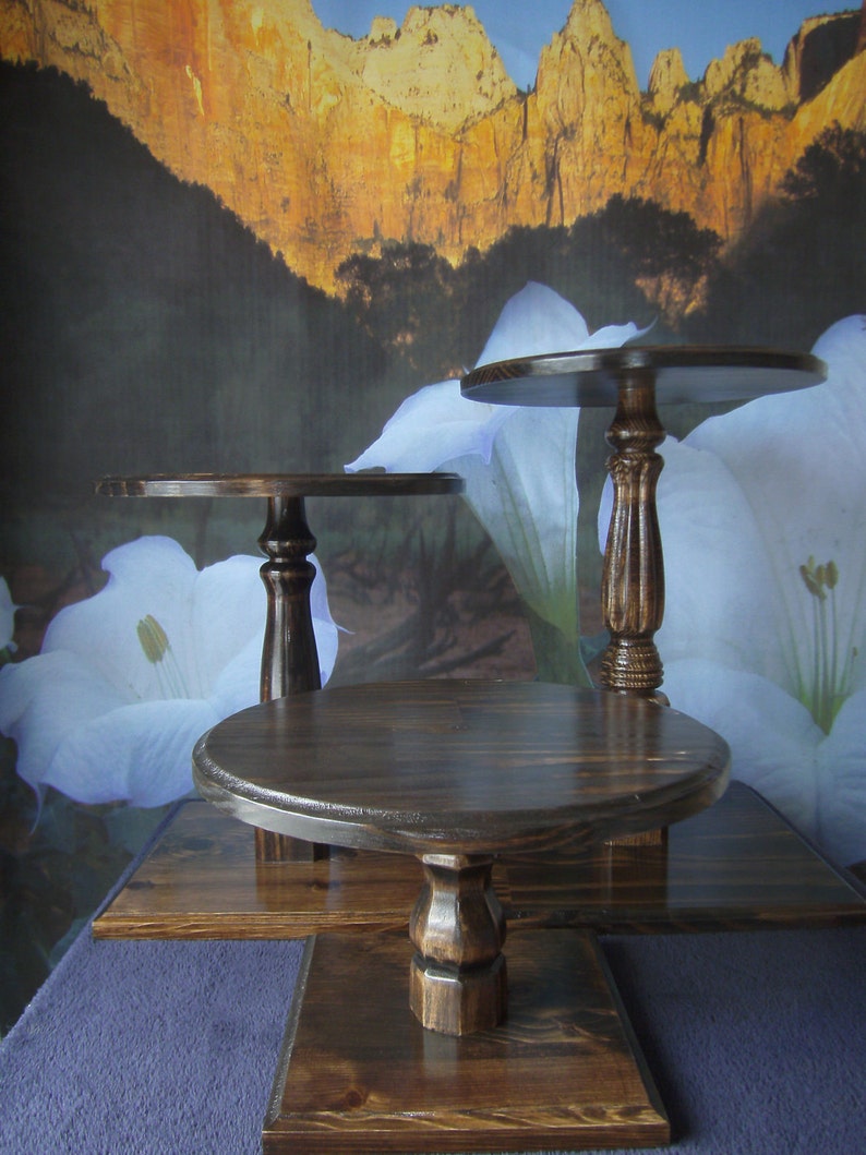 Custom Round Pedestal Base Cake Stand 3 Piece Set With Etsy