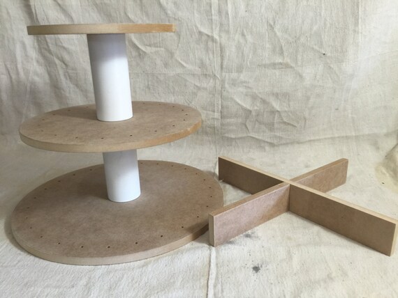 3 Tier Round Unfinished Cake Pop Stand With X Base. Holds up to 61