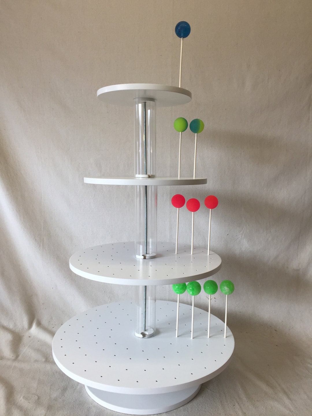 4 Tier Round Custom Made Cake Pop Stand With Clear Acrylic Spacers