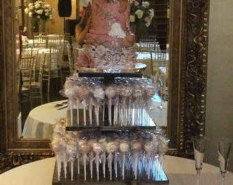 3 Tier Square Custom Made Solid Wood Cake Pop Stand. Holds 180 Cake Pops.