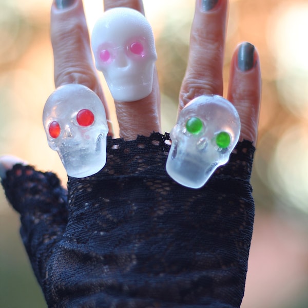 Skull Candy Ring with Jewels - Halloween Party Favor - Edible Skull - Goth Gift - Trendsetter Halloween - Sugar Free