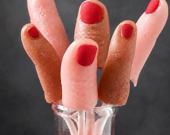 Severed Finger Lollipops: Gruesome Halloween Party Favors - 8 Piece Set