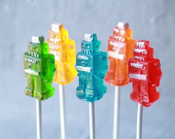 Robot Lollipops - Robotic Party Favor - Boys Goody Bag - Robot Enthusiast - Science Fiction Party - Science  Event - Boys Party Idea - 8 PCS