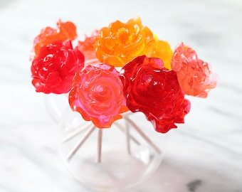 Rose Love Lollipops - Valentines Candy Rose Lollipop Gift for your Lover - Romantic Candy Favor- Sweet Treat - Half a dozen Multicolor Roses