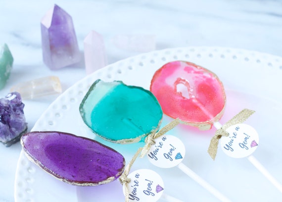 Geode Agate Lollipops Semi Precious Stone Edible Gift Candy Gem Stones Gift  for Jewelry and Gem Lover Geode Cake Embellishment 24K 
