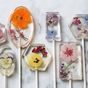 Sugar Free Pressed Flower Lollipops In Assorted Shapes-Guilt Free Foodie Sweet Treat-Spring Flower Bridal Party Favors-Flower Lovers Gift-8