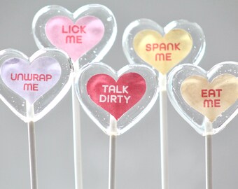X rated Conversation  Heart Lollipops - Naughty Spicy Valentine Candy - Hot Date Gift - Playful Sexy Bachelorette Party Favors -  8 PCS