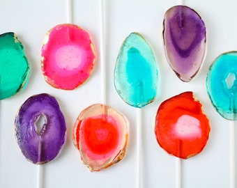 Geode Agate Lollipops - Semi Precious Stone Edible Gift - Candy Gem Stones - Gift for Jewelry And Gem Lover - Geode Cake Embellishment- 24K