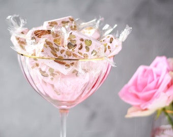 Rose Water and Pistachio Nougat- Gourmet Food Gift - Bridal Shower Party Favors - Mothers Day Gift - Valentines Day Gift - 1 Lbs- 1 1/4Lbs