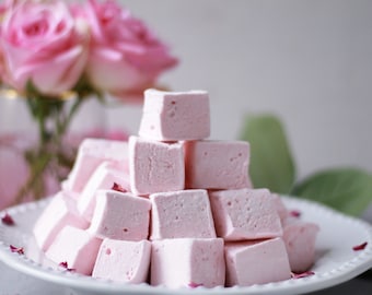 Rose and Honey Marshmallows - Gourmet Food Gift -  Bridal Party Favor - Valentines Marshmallow - Pink Theme Dessert Table - 16-45 PCS