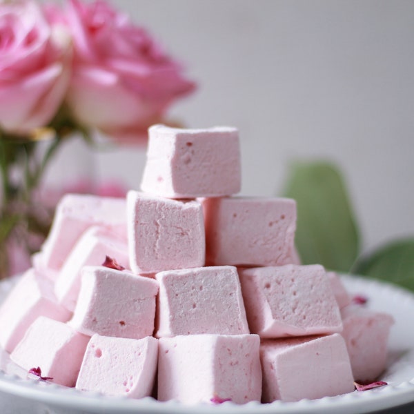 Rose and Honey Marshmallows - Gourmet Food Gift -  Bridal Party Favor - Valentines Marshmallow - Pink Theme Dessert Table - 16-45 PCS