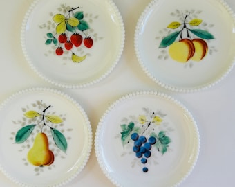 Vintage Westmoreland Beaded Edge Milk Glass Plate Hand-Painted Fruit