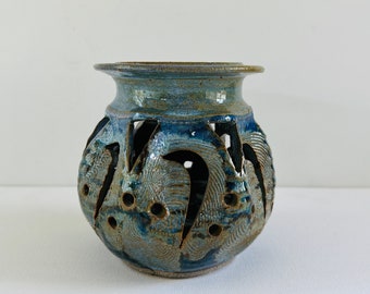 Signed Studio Pottery Candle Holder, Sarah CarusoPottery, Decorative Stoneware Piece