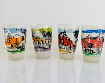 Vintage California Mission Glass Tumblers, Frosted MCM Glasses, Set of 4, Libbey