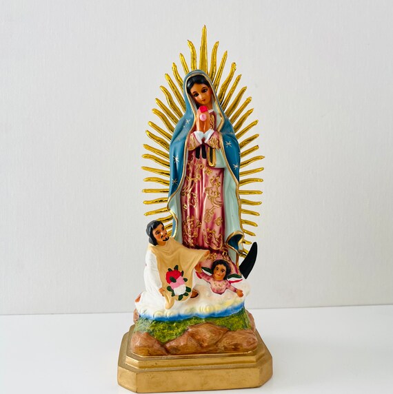 Vintage Resin Statue Our Lady of Guadalupe With Juan Diego Etsy