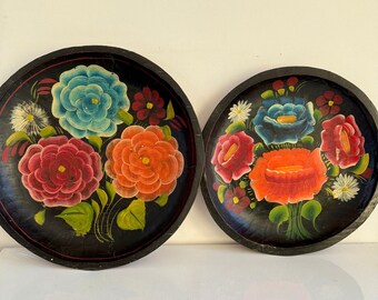 2 Unique Vintage Mexican Batea, Painted Wood Wall Plate, Folk Art, Dold Separately