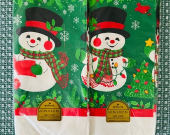 Two NOS Hallmark Snowman Paper Table Covers, Christmas Table, Ephemera, Party
