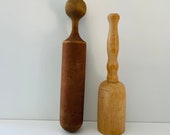 2 Antique Wood Pestle Or Pounder, Primitive Wood Kitchen Decor, Farmhouse Kitchen, 1940 s