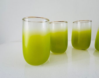 5 Blendo Juice Glasses in Lime Green, Vintage Retro Mid Century Glasses