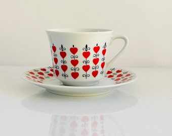 Relpo Cup & Saucer, Red Heart, Fleur de Leis Set, Valentine