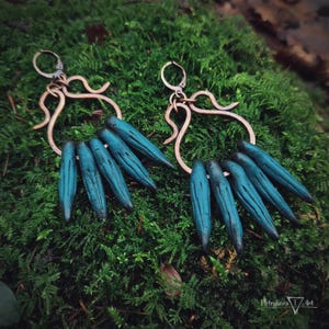 Hedgehog earrings, Copper earrings, Ceramic earrings, Self-hardening clay earrings, Blue earrings