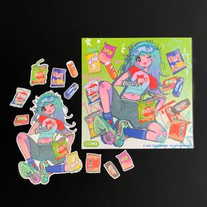 KAWAII Japanese FASHION girl STICKERS | Domi World postcard | anime Harajuku Stationery | Y2K School student | dress up | food snacks | punk