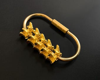 1 modern SPINE bones CARABINER screw keychain | backbone | science | bones orthopedic | accessories biology anatomical human biology | gold