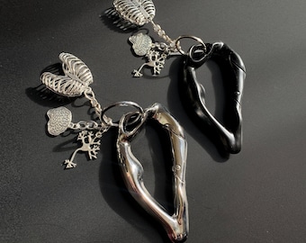 1 MODERN Abstract HEART anatomy CARABINER keychain weighted heavy duty accessories trinket organs anatomical medical brain human biology
