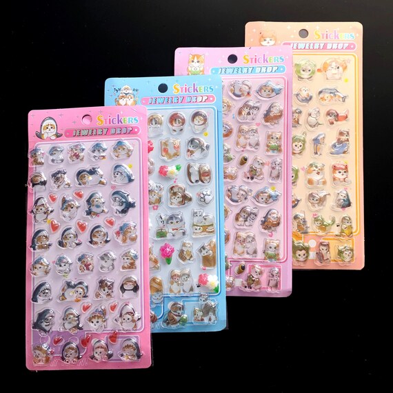 MOFUSAND BONBON STICKERS | Cat shark fruit vegtable garden food | crystal bubble 3D | trinket charms stationary  Japanese character | animal