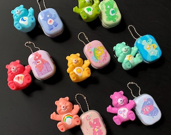 1 VINTAGE CARE BEAR Trinket and Keychain Tin | figurine | toy case | collectible | kawaii figure