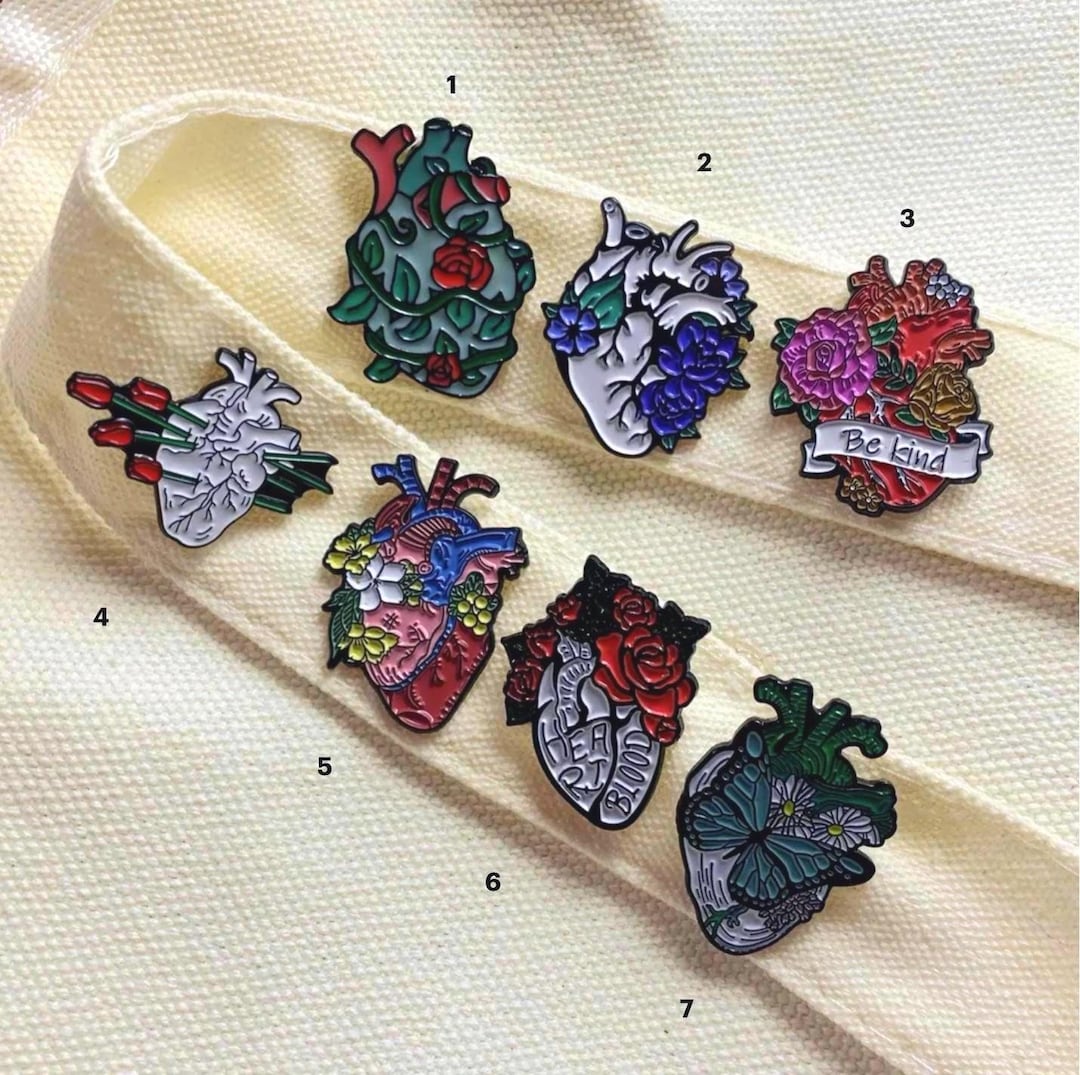 1 FLORAL HEART Anatomy Enamel PIN | Flowers | Nature | Abstract | Love ...