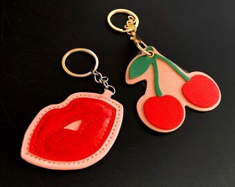 1 Leather LIPS or CHERRY KEYCHAIN | cute | charms | keys | accessories