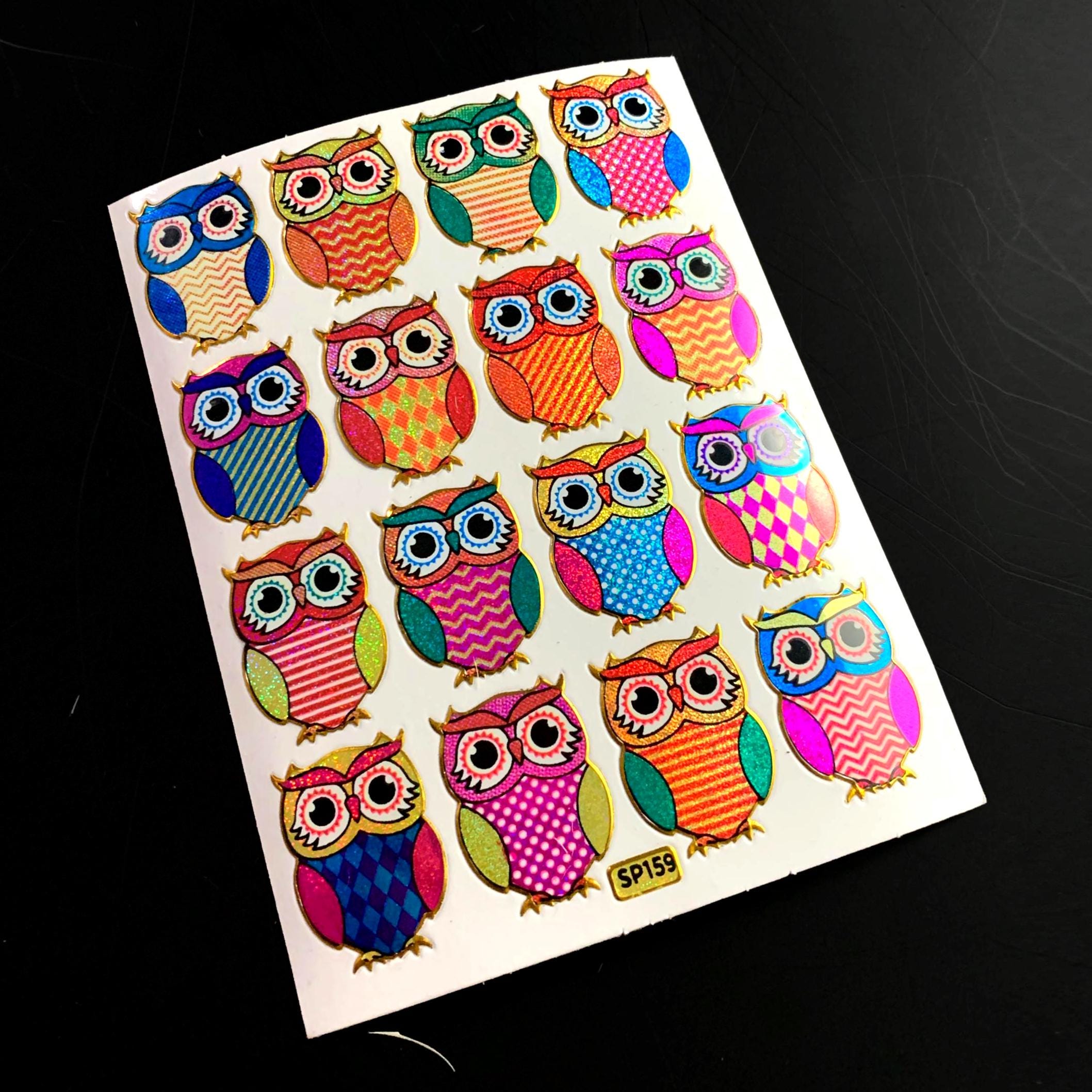 VINTAGE OWL colorful sticker sheet | animal | bird | Foil | Holo | metallic | shiny | rainbow | grap