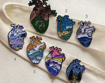 1 NATURE HEART Enamel PIN | Forest | Woods | Beach | Hiking | Ocean | Whale | sea | Enviroment | Anatomy | Biology | Organ | Love |