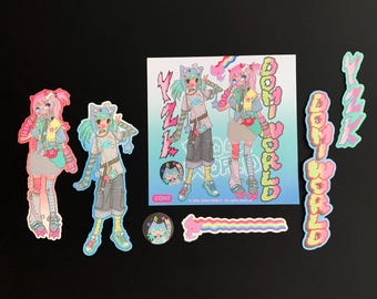 KAWAII Japanese FASHION girl STICKERS | Domi World postcard | anime Harajuku Stationery | Y2K School student | dress up | punk Activity