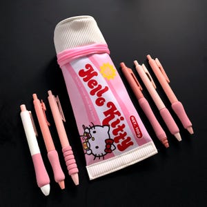 HELLO KITTY PEN Stationary Bundle + Pencil case | Sanrio | toothpaste organizer | bookish gift set | pens | Kawaii Trinket