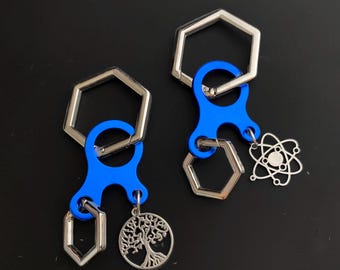 1 graphic TREE or PHYSICS alloy carabiner KEYCHAIN | nature earth organic | science | geometry | metal | trinket charms