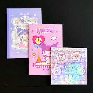 3 pc KUROMI holographic glitter NOTEBOOK set | stationary | notepad | notes bookish office supplies | journal | lined paper | coloring book