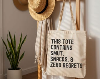 Funny Romance Reader Tote Bag: Smut, Snacks & Zero Regrets - Organic Canvas