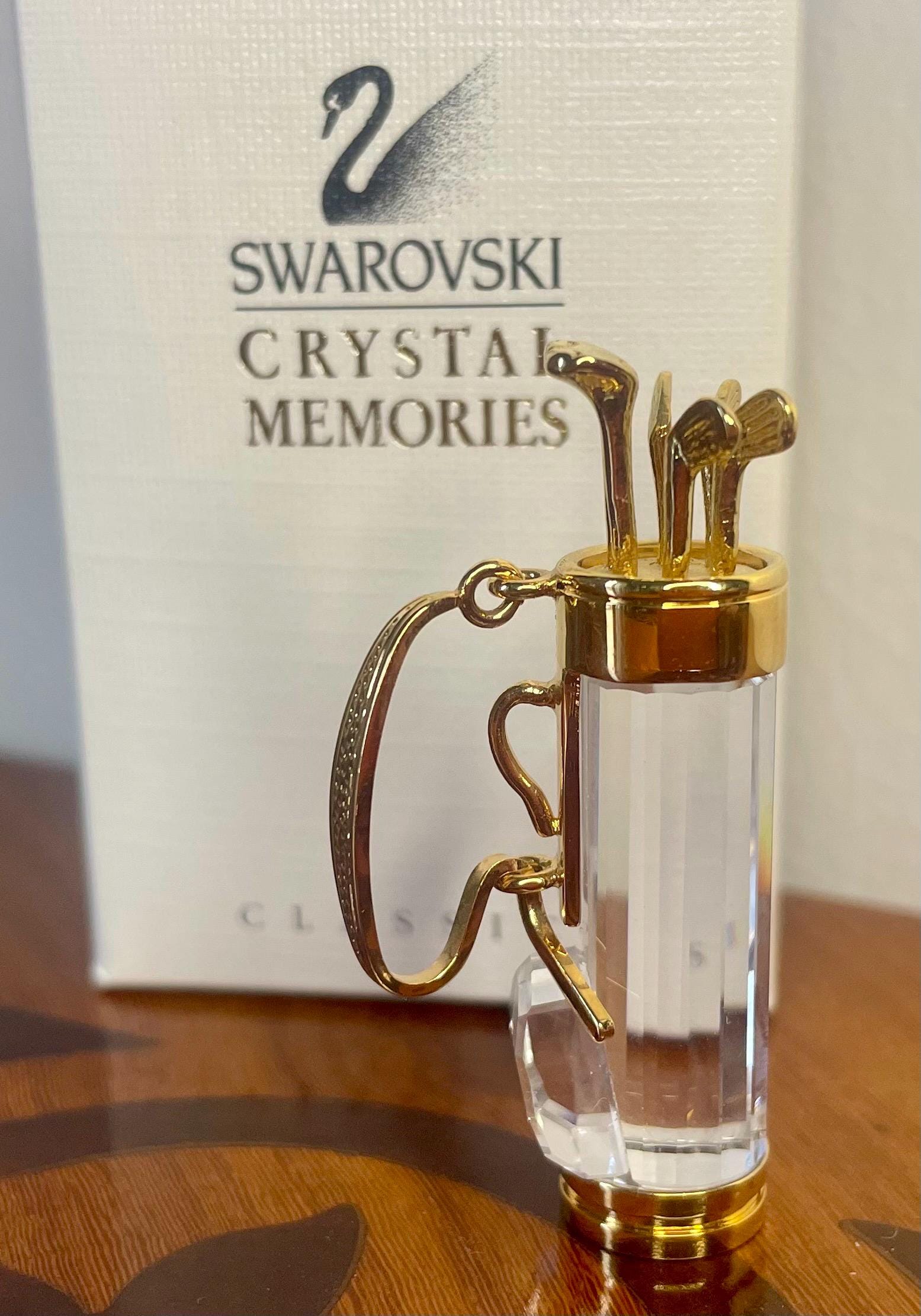 Swarovski クリスタル ゴルフクラブ 2005 希少なヴィンテージ品 Swarovski Crystal Memories Golf Bag Figurine Gold Plated Crystal