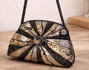Vintage Silvano Biagini bag Made in Italy in gold, black, silver leather, elegant statement bag, luxury vintage shoulder bag