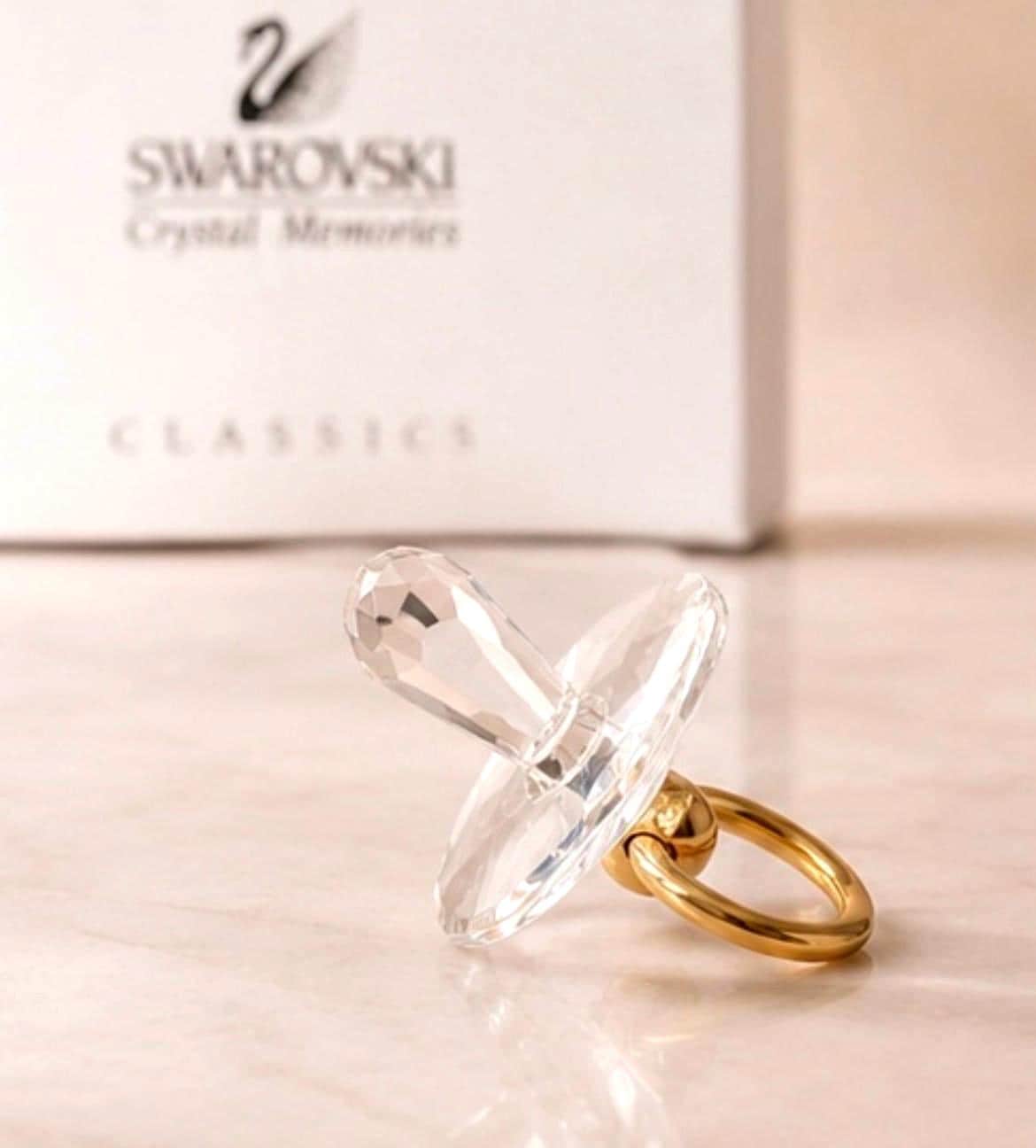 Swarovski Crystal Memories Baby Pacifier Figurine Gold Plated