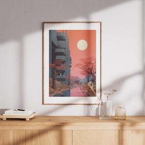 Brutalist Architecture Print Digital Wall Art Japanese Art Retro Style Modern Design Room Decor Office Space Aesthetic Wall Moon Artwork