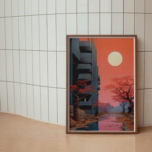 Retro Sci-Fi Art Print Vintage Futuristic Landscape Alien Planet Poster 70s Dystopian Wall Decor Digital Download