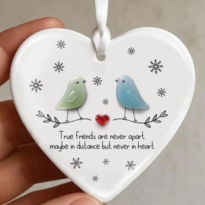 Freundschaft Keramik Weihnachtsverzierung 2025, wahre Freunde nie getrennt 2D flache Seeglasverzierung: Weihnachtsandenken, Nachbargeschenk