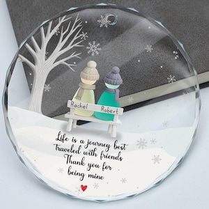 Benutzerdefinierte personalisierte Freundschaft Seeglas Ornament, Bester Freund Weihnachtsdekor Geschenk, Keramik Andenken für Fernfreunde, Baum Dekor