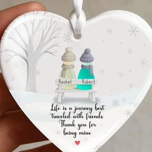 Custom Personalized Friendship Sea Glass Ornament, Best Friend Christmas Decor Gift, Ceramic Keepsake for Long Distance Friends, Tree Decor