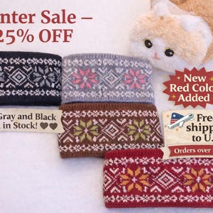 Winter Headband, Nordic Snowflake Ear Warmer | Black, Brown & Gray Restocked + New Red Color!