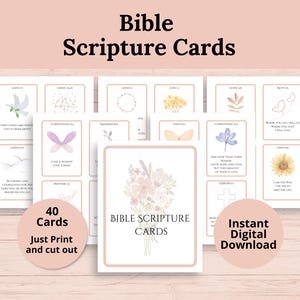 Scripture Cards Printable, Bible Verse Memory Prayer Cards, Bible Study Prompts, Prayer and Bible Journaling, Christian Gift for Women